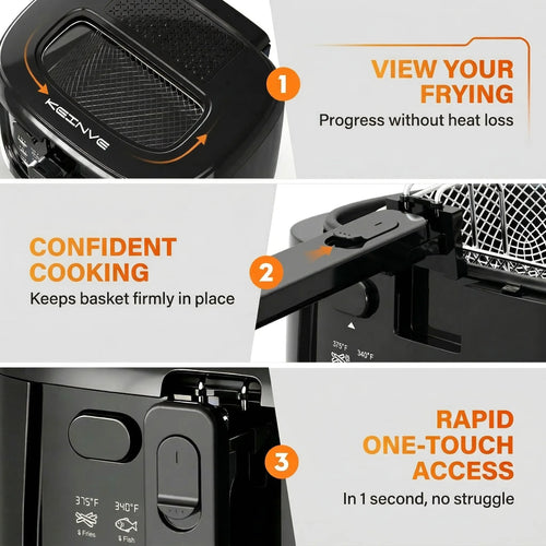 1600W Electric Deep Fryer with 2.6-Quart Non-Stick Basket