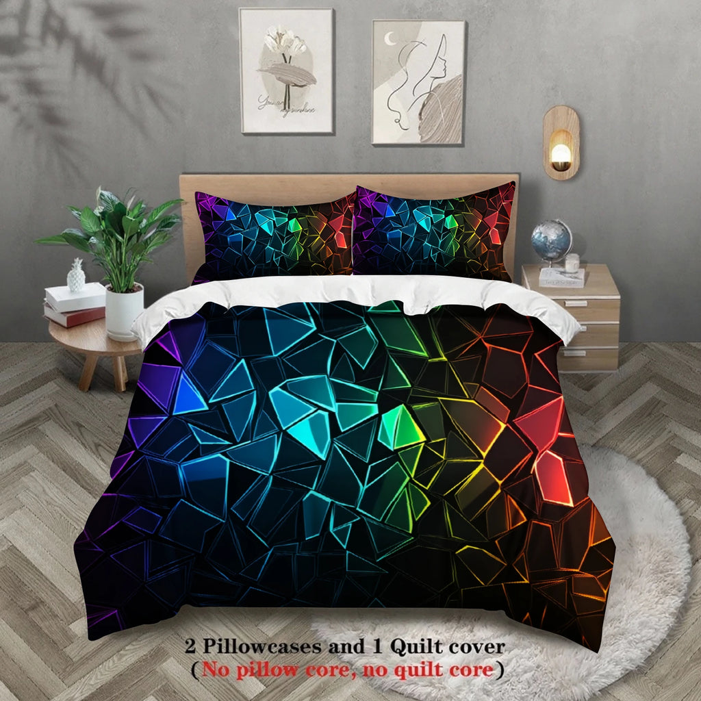 3D Printed Geometric Crystal Duvet Cover Set with Pillowcases