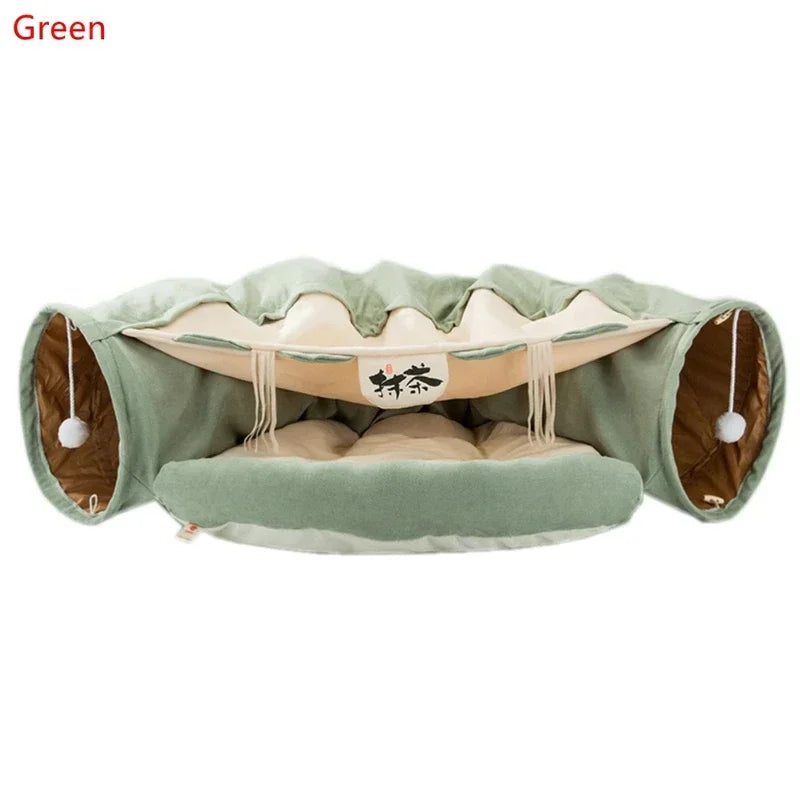 Collapsible 2-Way Cat Tunnel Bed with Mat