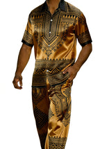 Men's 3D Print Short Sleeve Shirt and Pants Two Piece Set