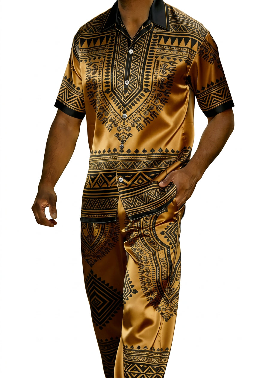 Men's 3D Print Short Sleeve Shirt and Pants Two Piece Set