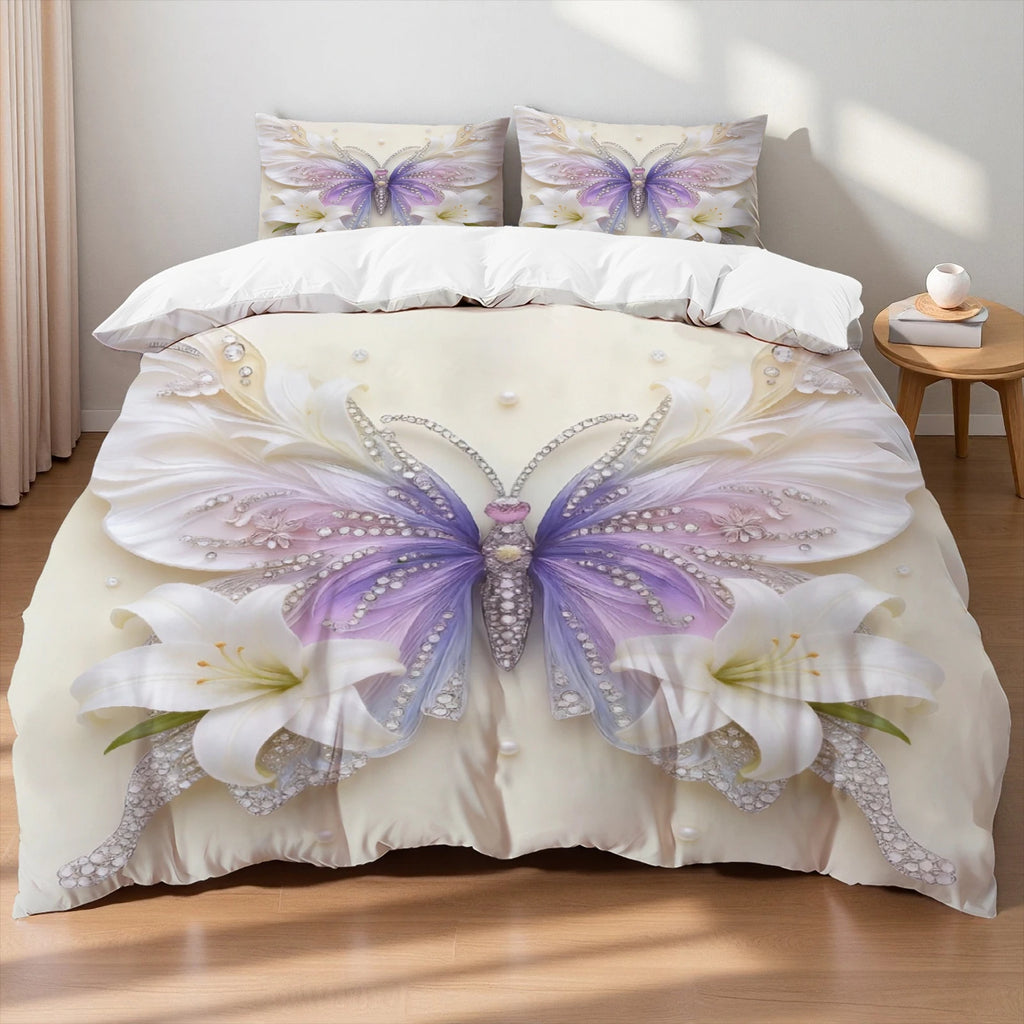 Butterfly Print Microfiber Duvet Cover Set
