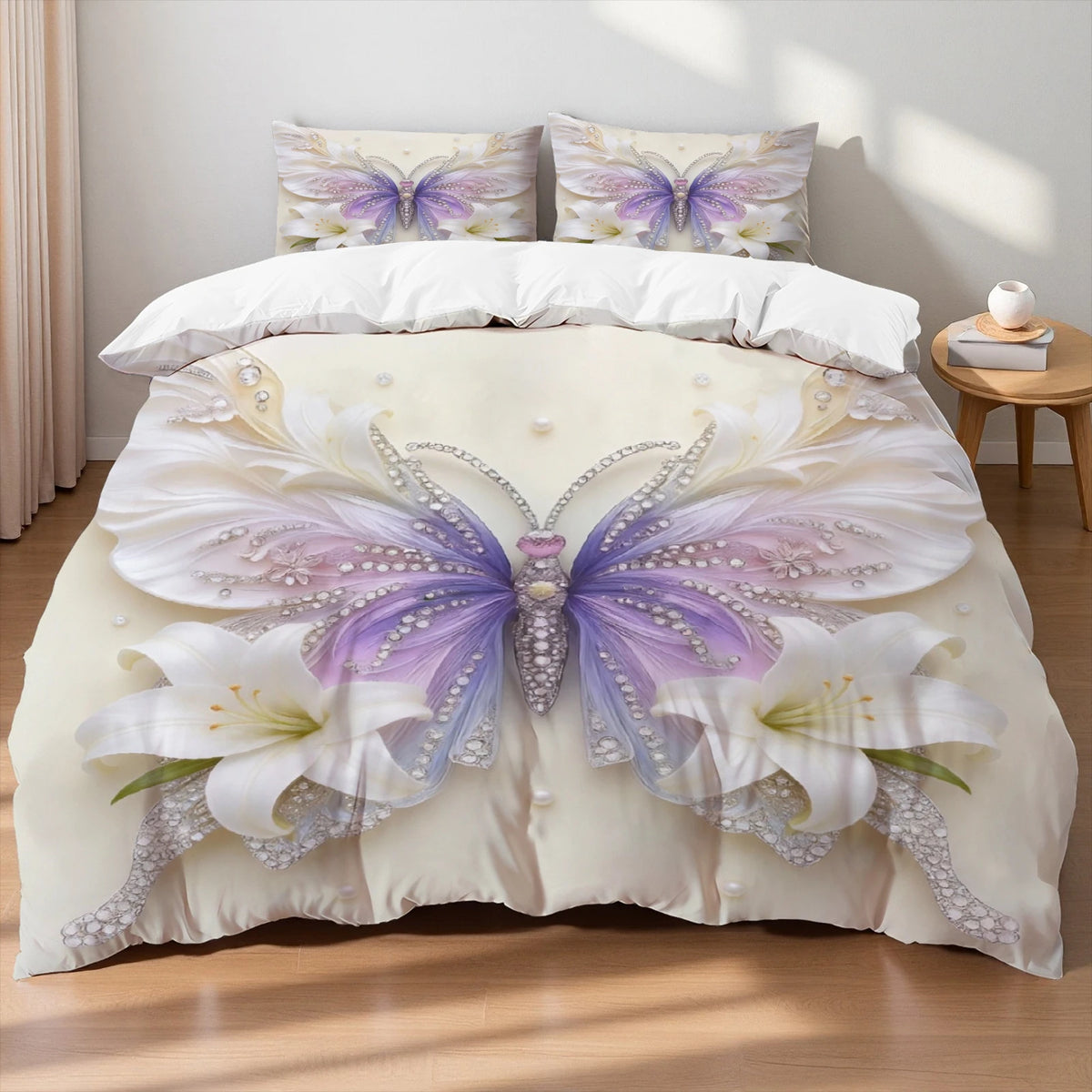 Butterfly Print Microfiber Duvet Cover Set