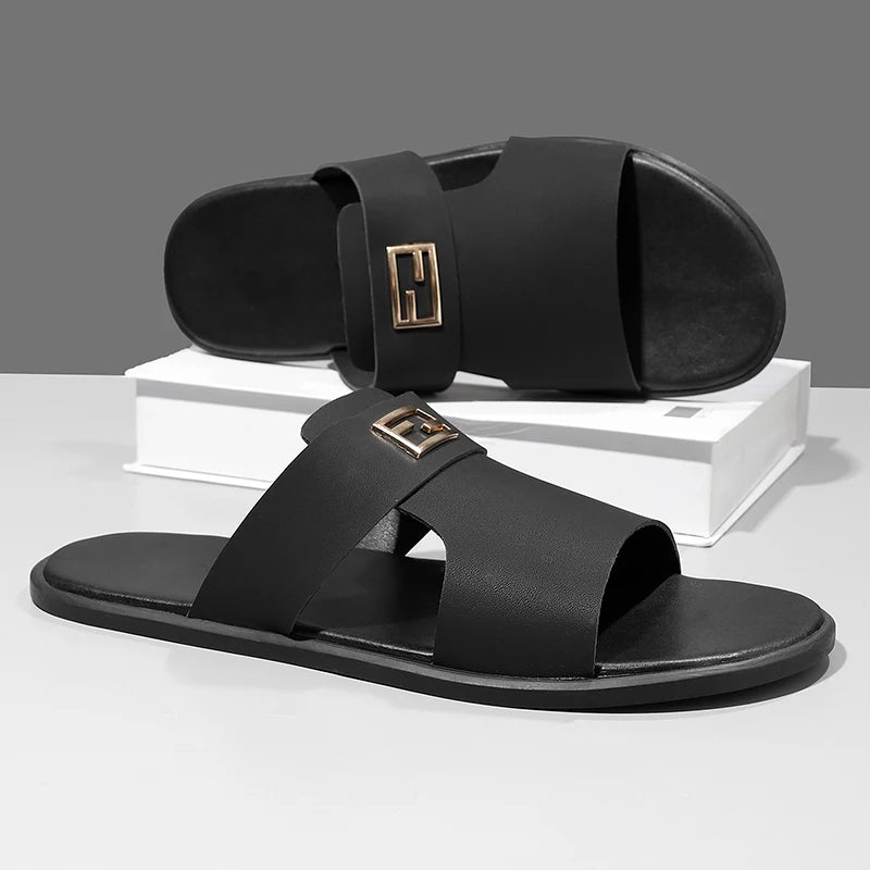 Men's Summer Metal Buckle Slip-On Flat Slippers
