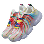 Women's Rainbow Stripe Mesh Lace-Up Casual Sneakers