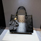 Women's Alligator Print Genuine Leather Handbag Shoulder Tote Bag