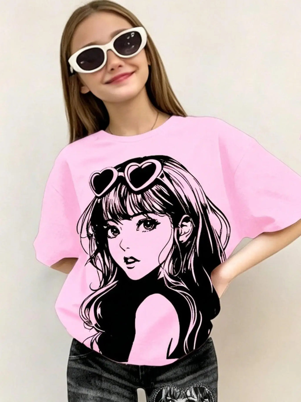 Girls' Anime Print T-Shirt and Flared Pants Set