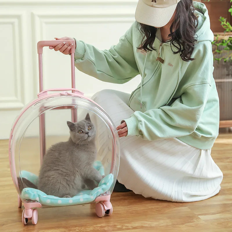 Breathable Space Capsule Rolling Pet Carrier Backpack for Cats Dogs