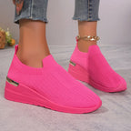 Women's Leopard Print Knitted Slip-On Wedge Sneakers