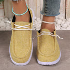 Women's Solid Lace-Up Flat Loafers Comfortable Casual Shoes