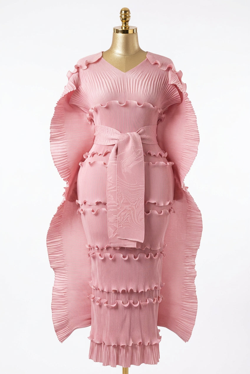 Women's Ruffle Pleated Slim Long Banquet Dress