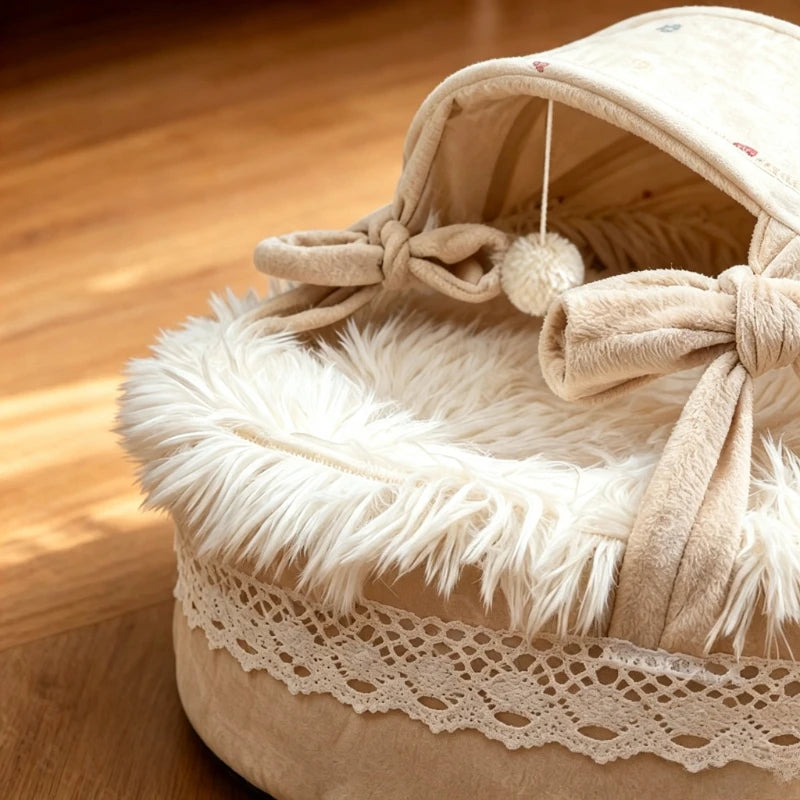 Lace Canopy Pet Cradle Bed for Cats Dogs