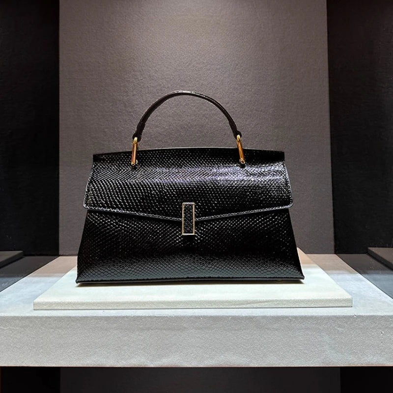 Women's Luxury Leather Snake Stitching Shoulder Handbag
