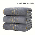 Soft Absorbent Polyester Bath Towel Set with Gold Accents
