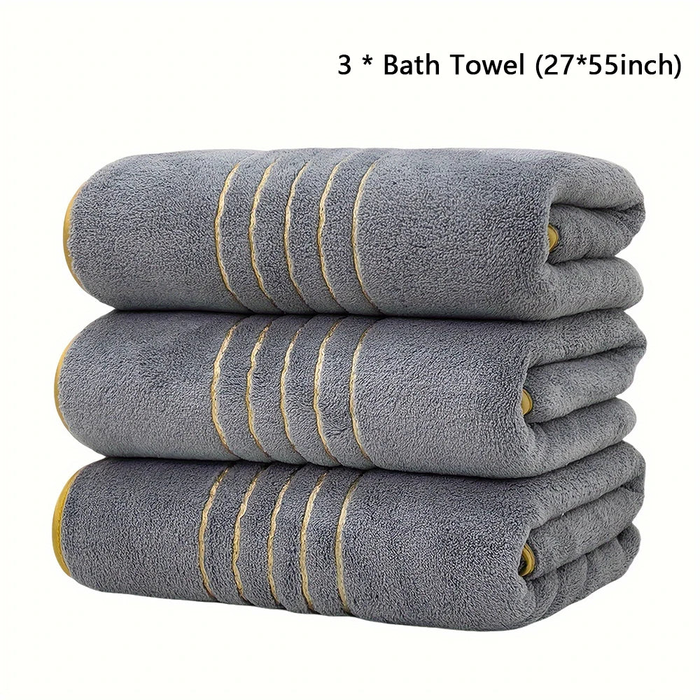 Soft Absorbent Polyester Bath Towel Set with Gold Accents