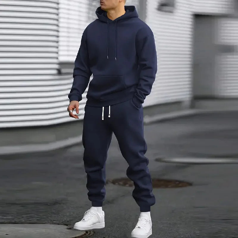Men's Two-Piece Hooded Jogging Suit Fleece Zip Sweatshirt