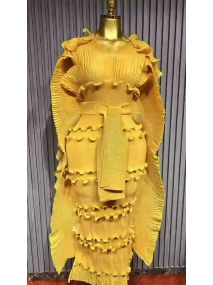 Women's Ruffle Pleated Slim Long Banquet Dress