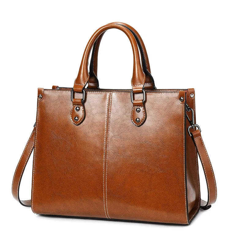Women's Genuine Cowhide Leather Shoulder Tote Bag