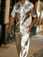 Men's 3D Print Short Sleeve Shirt and Pants Two Piece Set