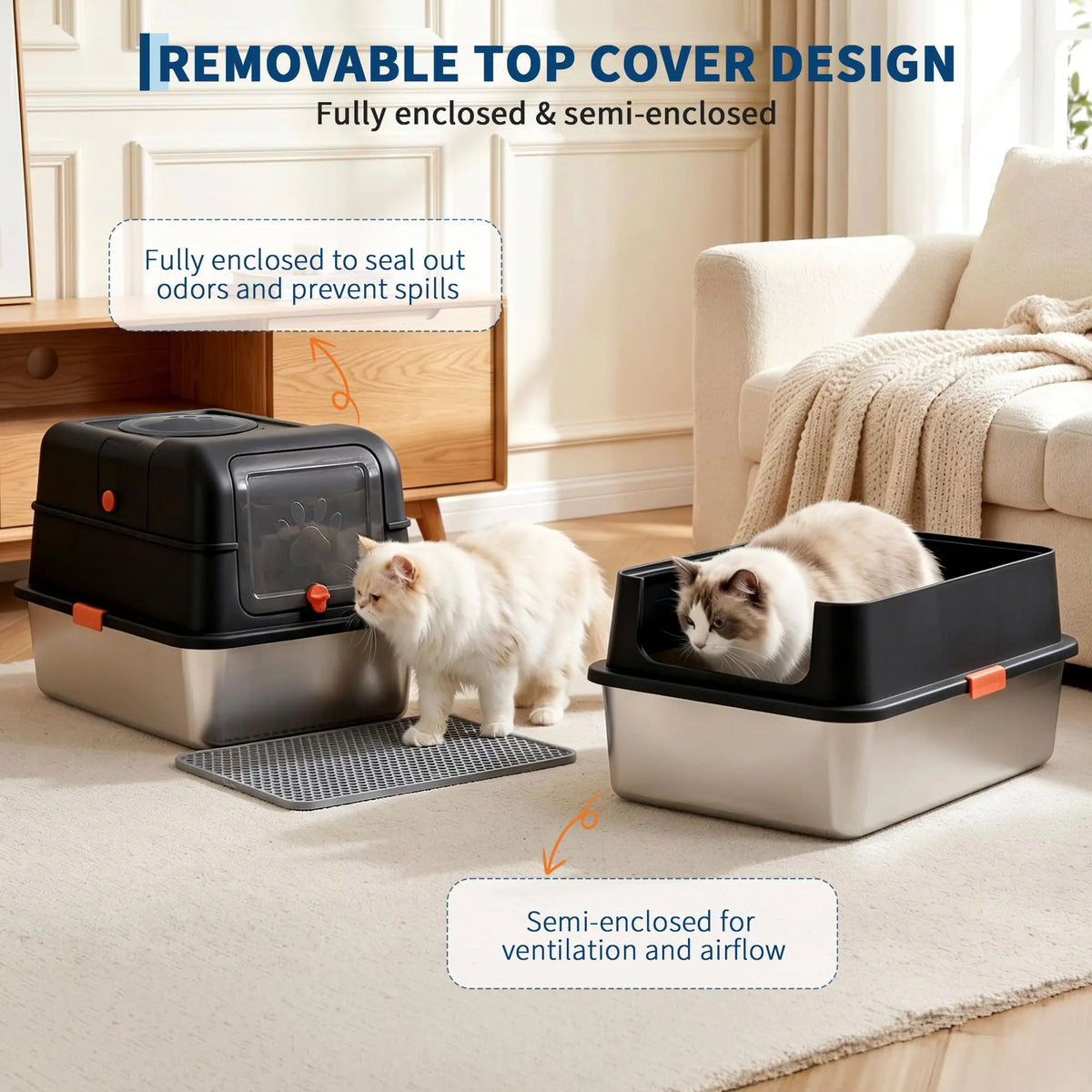 Enclosed Stainless Steel Cat Litter Box for Cats