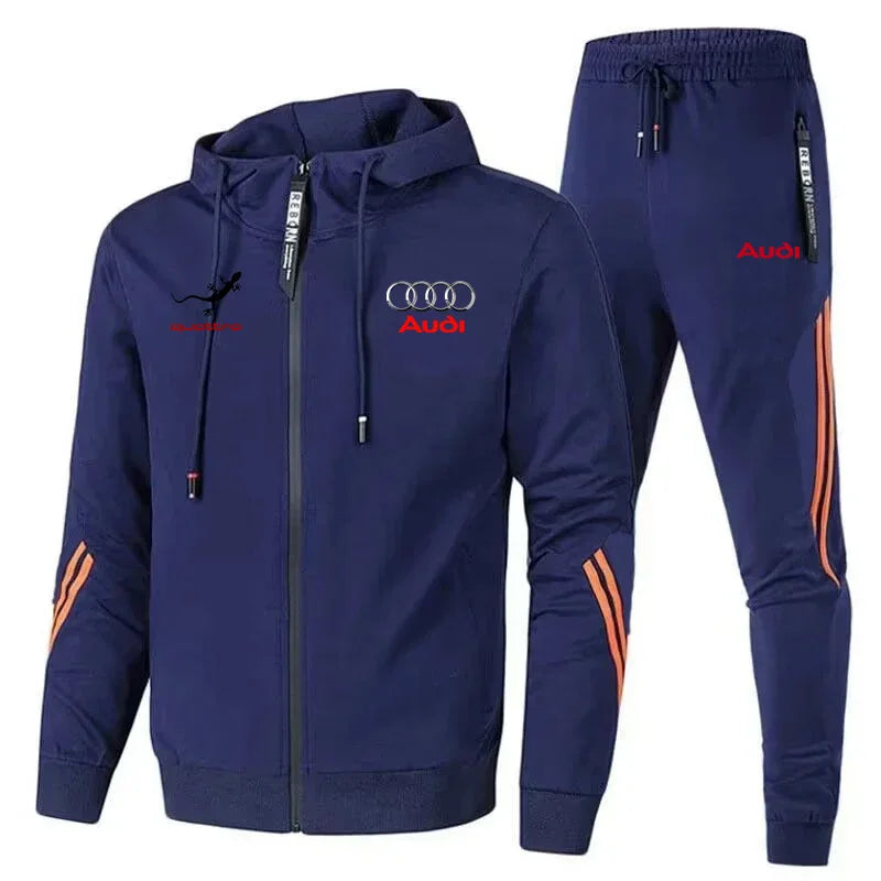 Men's Zip-Up Hooded Sweatshirt and Pants Two Piece Set