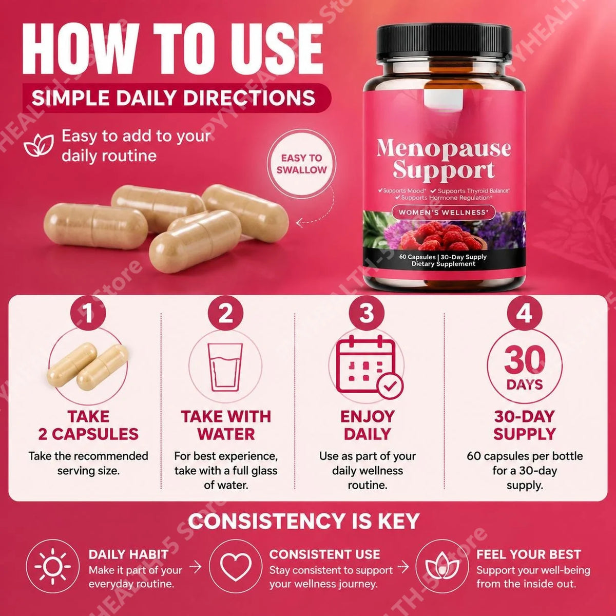 Women's Menopause Support Dietary Supplement Herbal Capsules