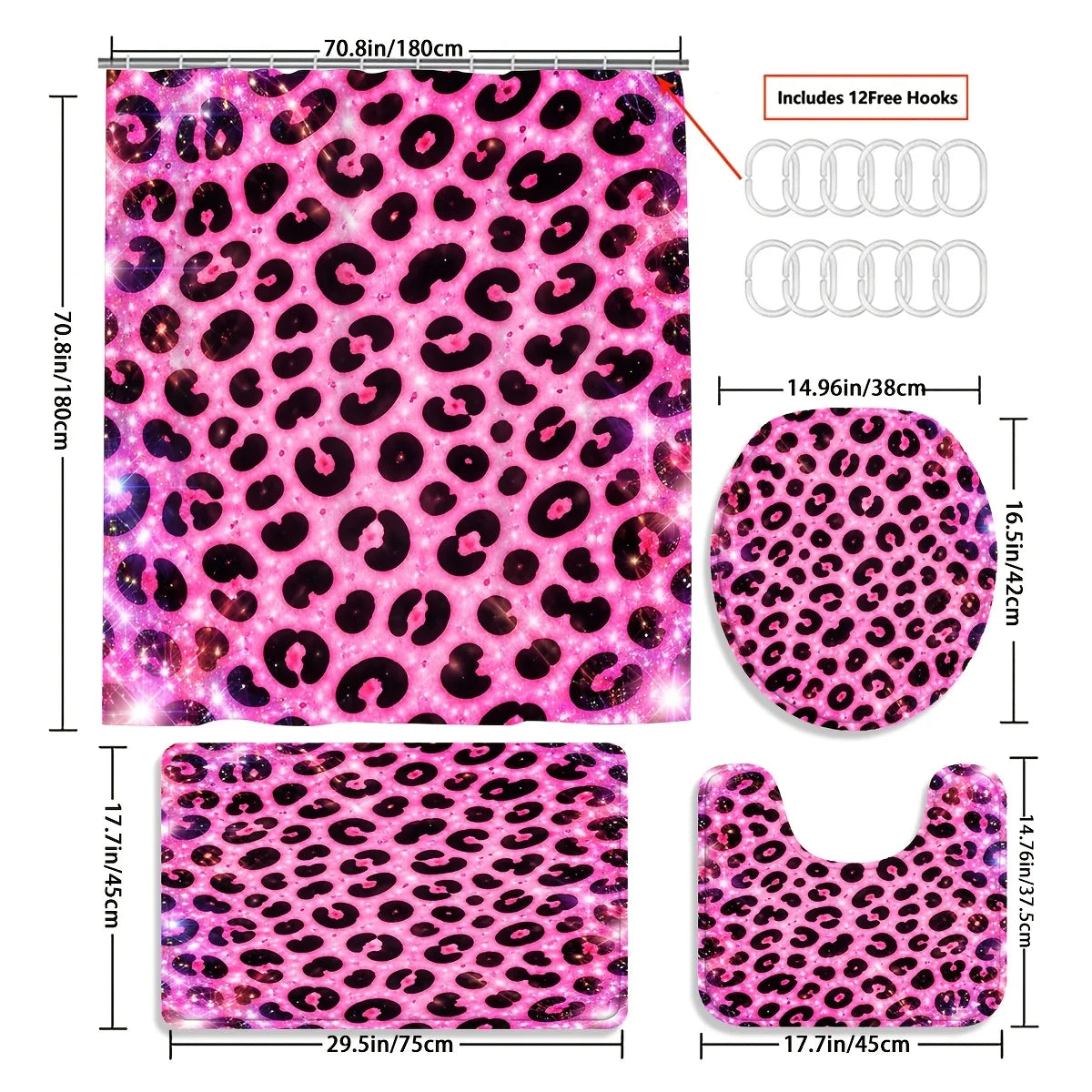 Pink Leopard Galaxy Shower Curtain Set