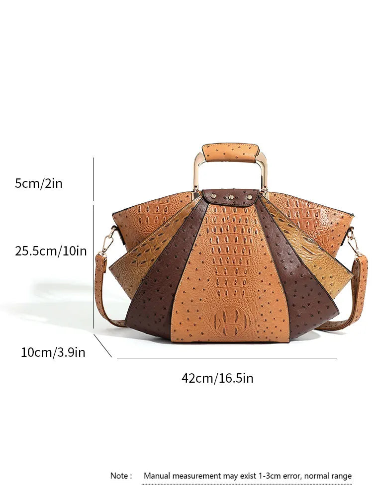 Women's Metal Top Handle PU Leather Large Capacity Shoulder Tote Bag
