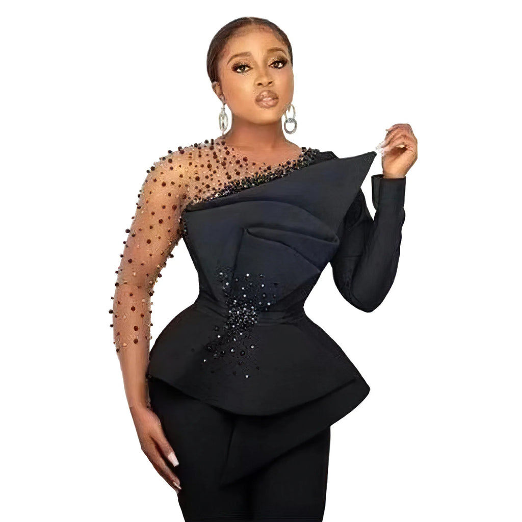 Women's Mesh Shirt and Wide Leg Pants Two-Piece Set yj129