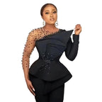 Women's Mesh Shirt and Wide Leg Pants Two-Piece Set yj129