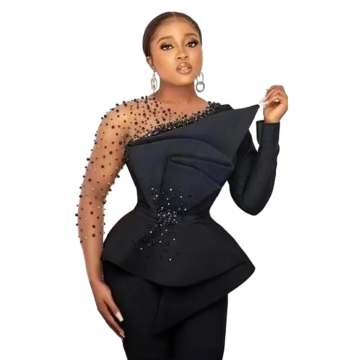 Women's Mesh Shirt and Wide Leg Pants Two-Piece Set yj129