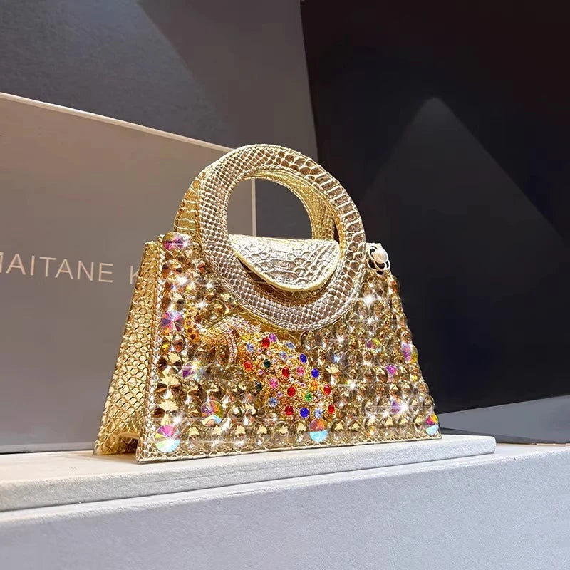Women's Fashion Rhinestone Minaudiere Crossbody Handbag