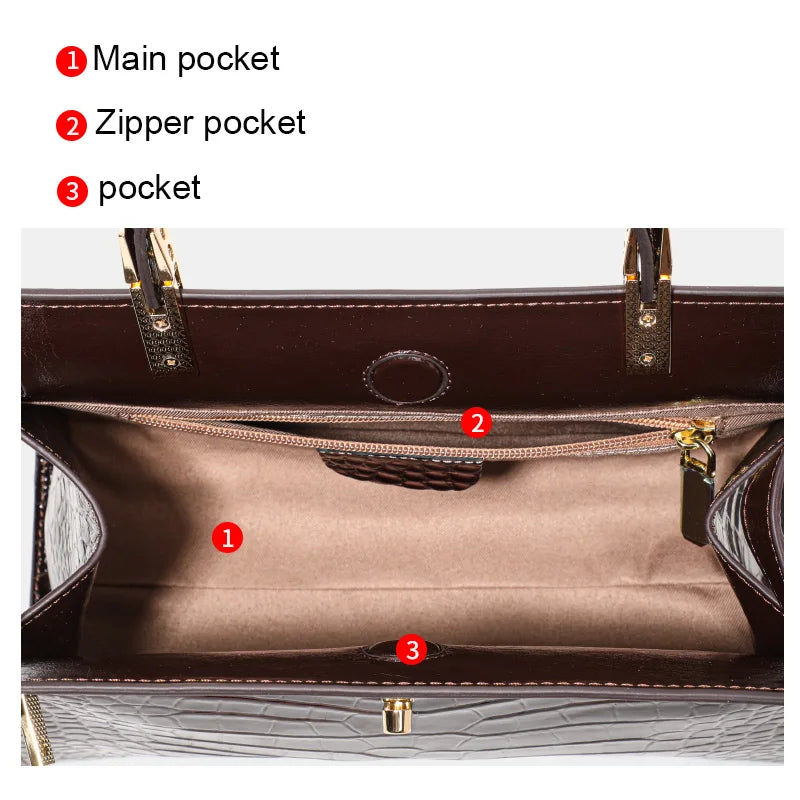 Women's Crocodile Pattern Cowhide Leather Handbag Tote Bag Q1834