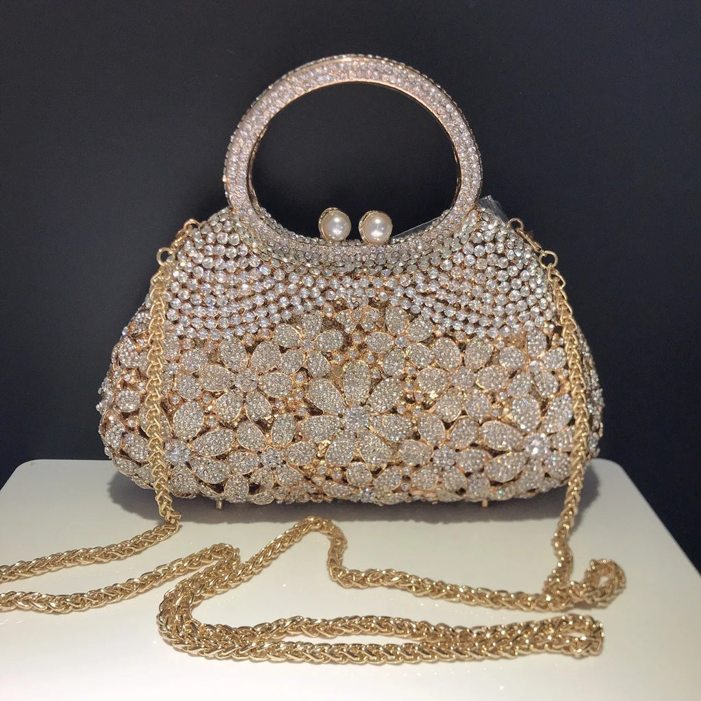 Women's Luxury Daisy Flower Rhinestone Evening Clutch Bag