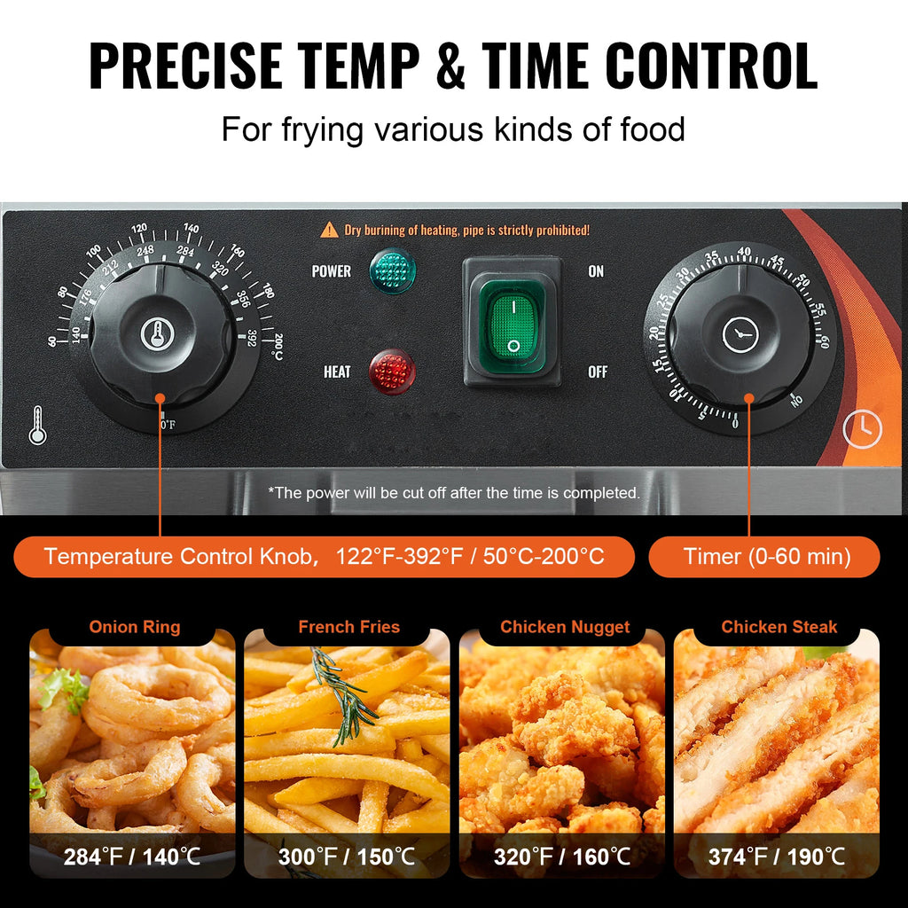 Commercial Electric Dual Tank Countertop Deep Fryer with Drain Valves