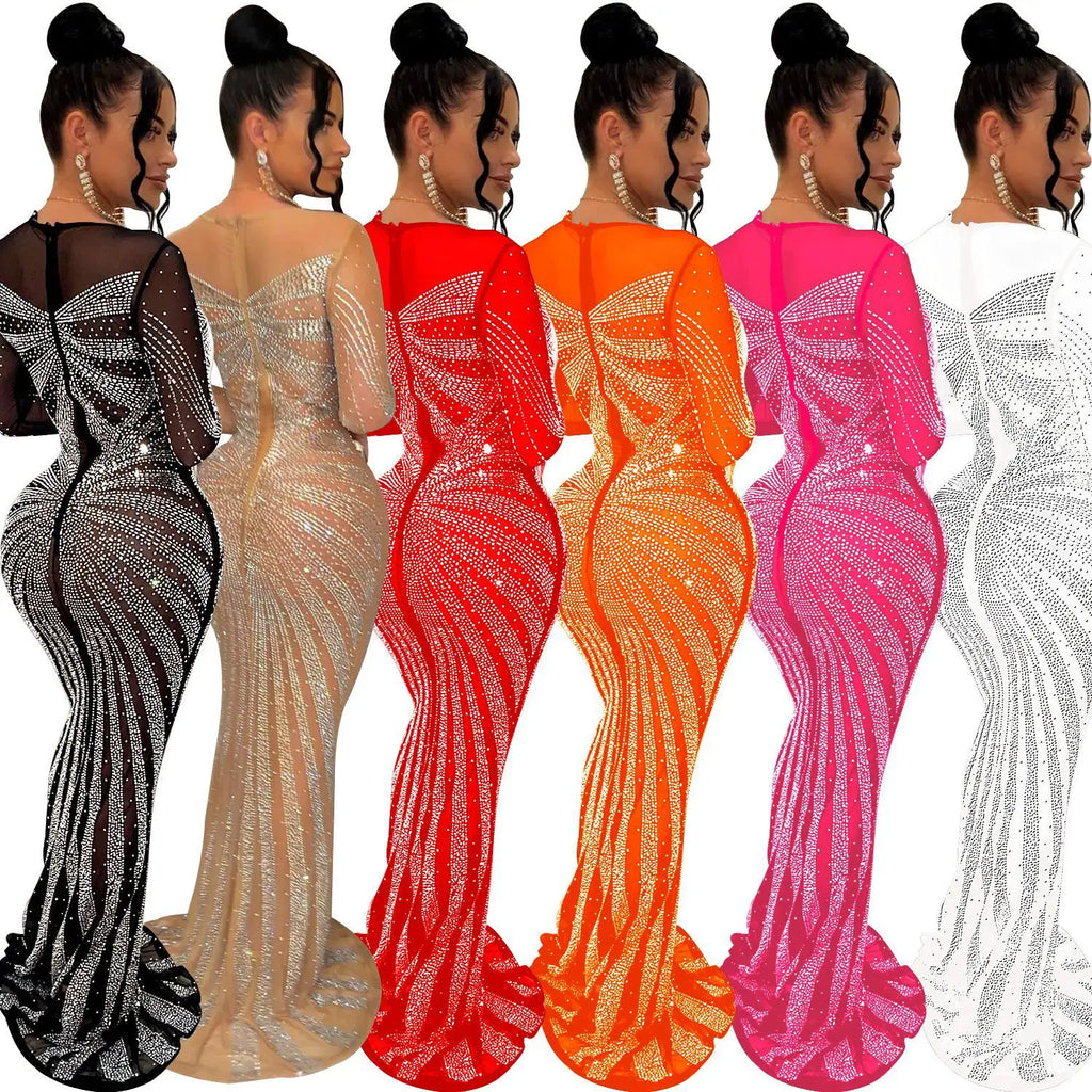 Women's African Fashion Mesh Bodycon Maxi Dress