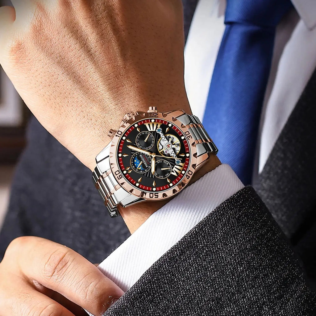 Men's Skeleton Tourbillon Automatic Watch with Week Date