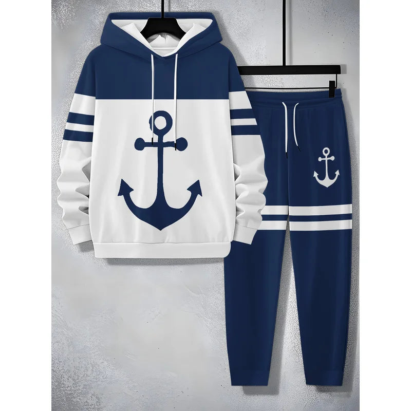 Men's Casual Color Block Hoodie and Sweatpants Tracksuit Set