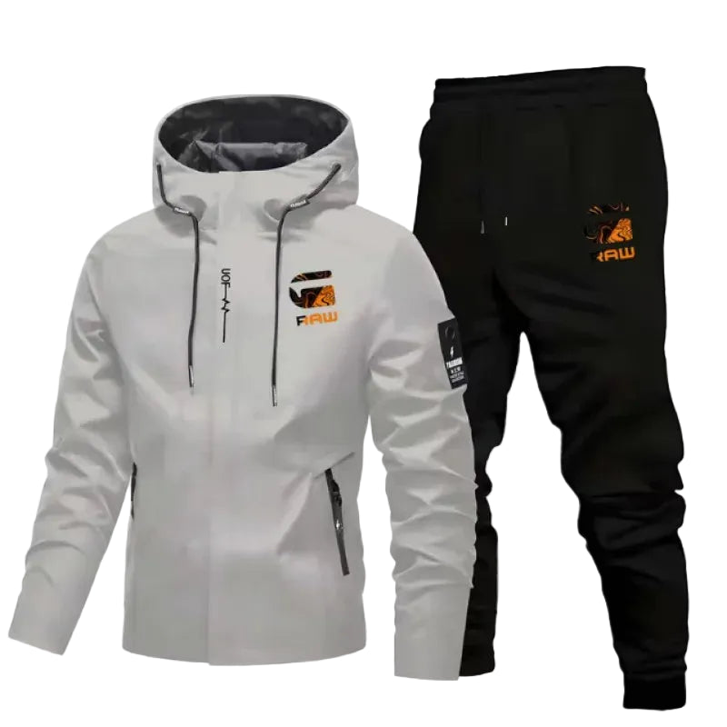Men's Hooded Softshell Jacket and Pants Two Piece Set