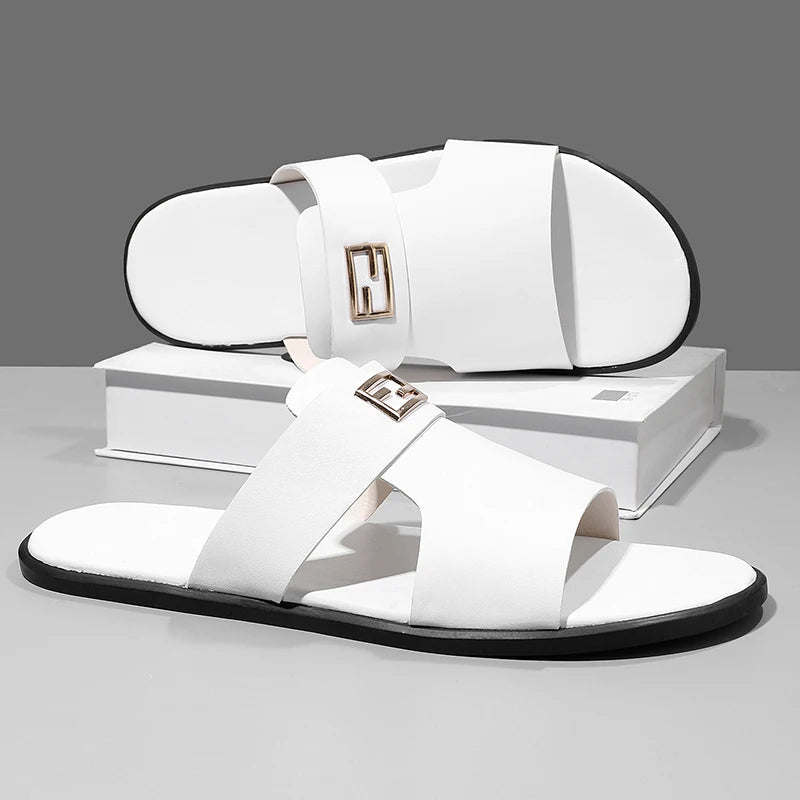 Men's Summer Metal Buckle Slip-On Flat Slippers