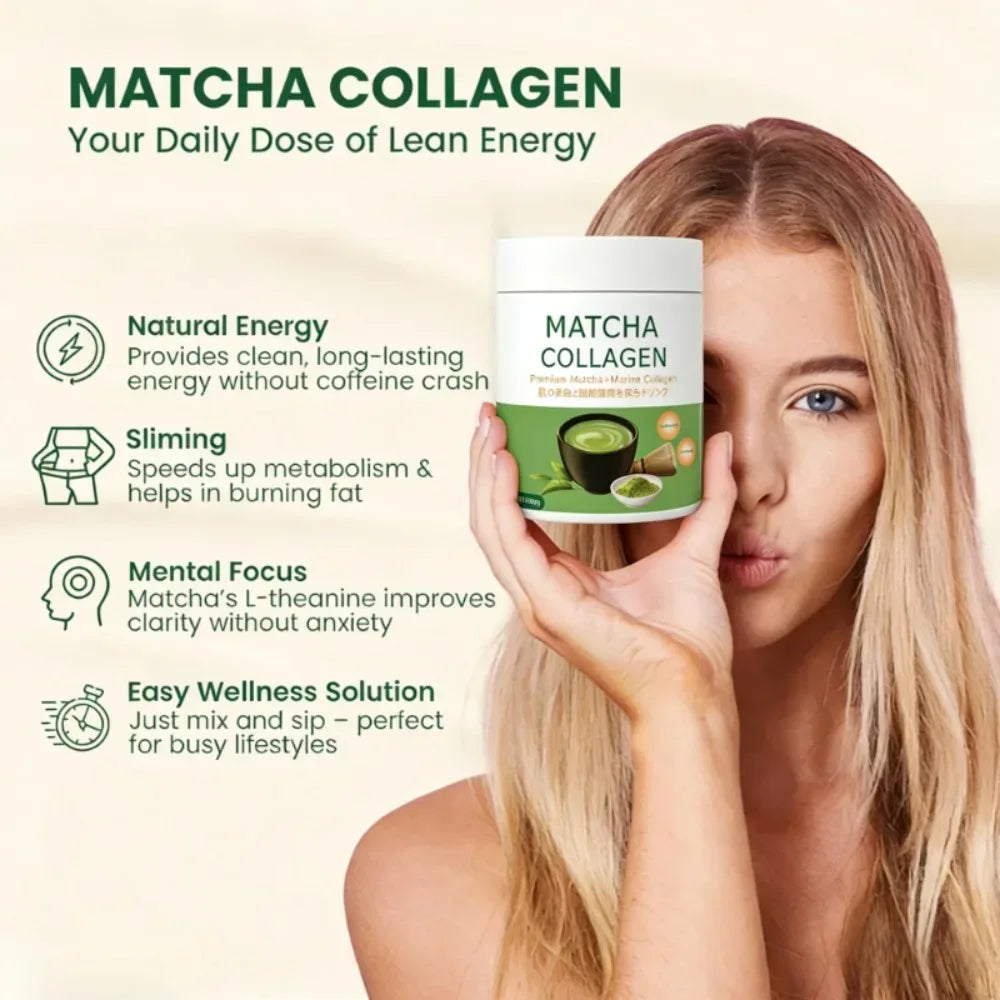 Matcha Collagen Powder Marine Collagen Organic Green Tea Drink Mix Gluten Free 30 Servings