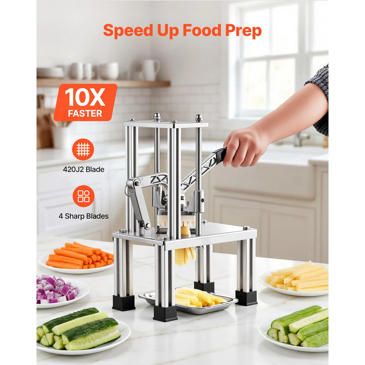 Commercial French Fry Cutter with 4 Interchangeable Blades