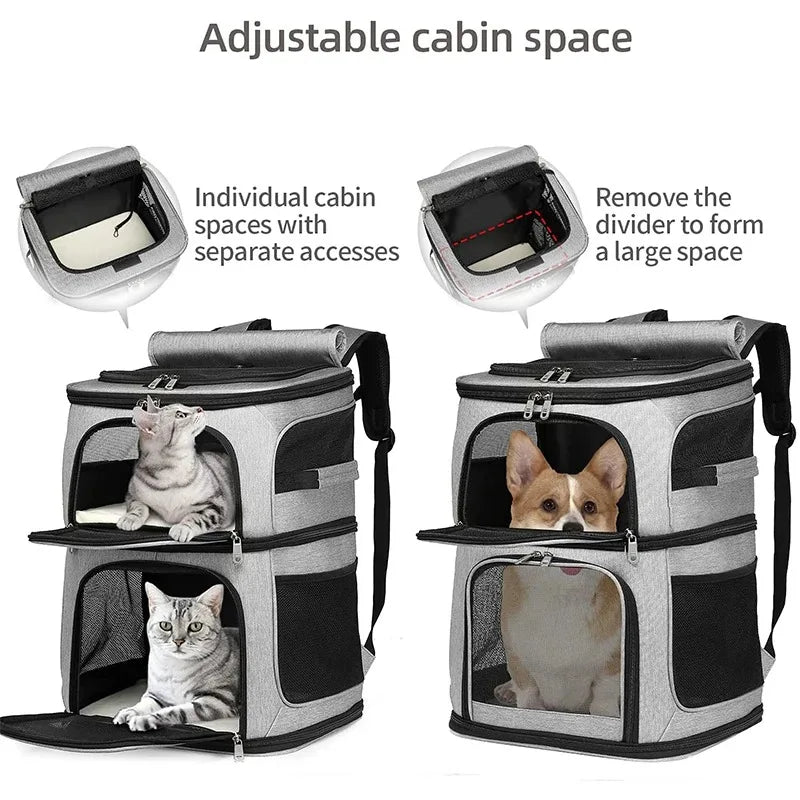 Dual Compartment Pet Backpack Carrier for Cats Dogs