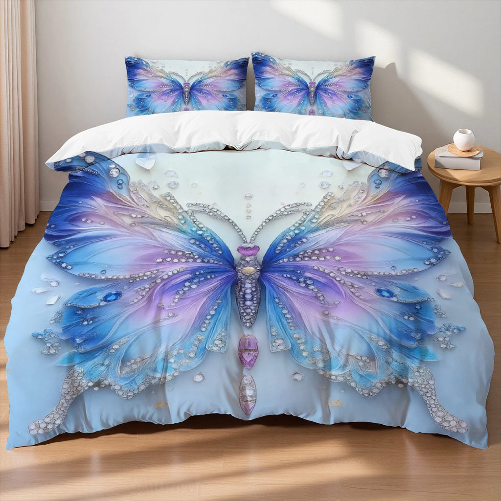 Butterfly Print Microfiber Duvet Cover Set