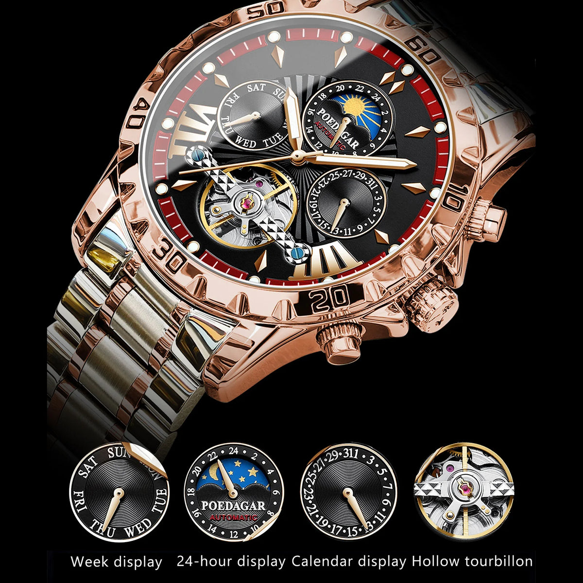 Men's Skeleton Tourbillon Automatic Watch with Week Date