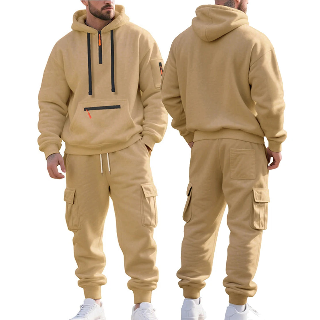 Men's Heavyweight Fleece Half-Zip Sweatshirt and Pants Two-Piece Set