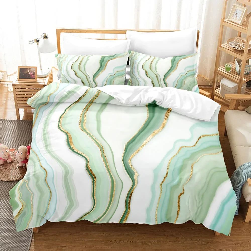 Marble Print Duvet Cover Set Soft Polyester Bedding