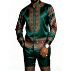Men's Casual 3D Print Long Sleeve Shirt and Pants Set