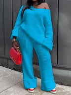 Women's Warm Knitted Sweater and Pants Two-Piece Set
