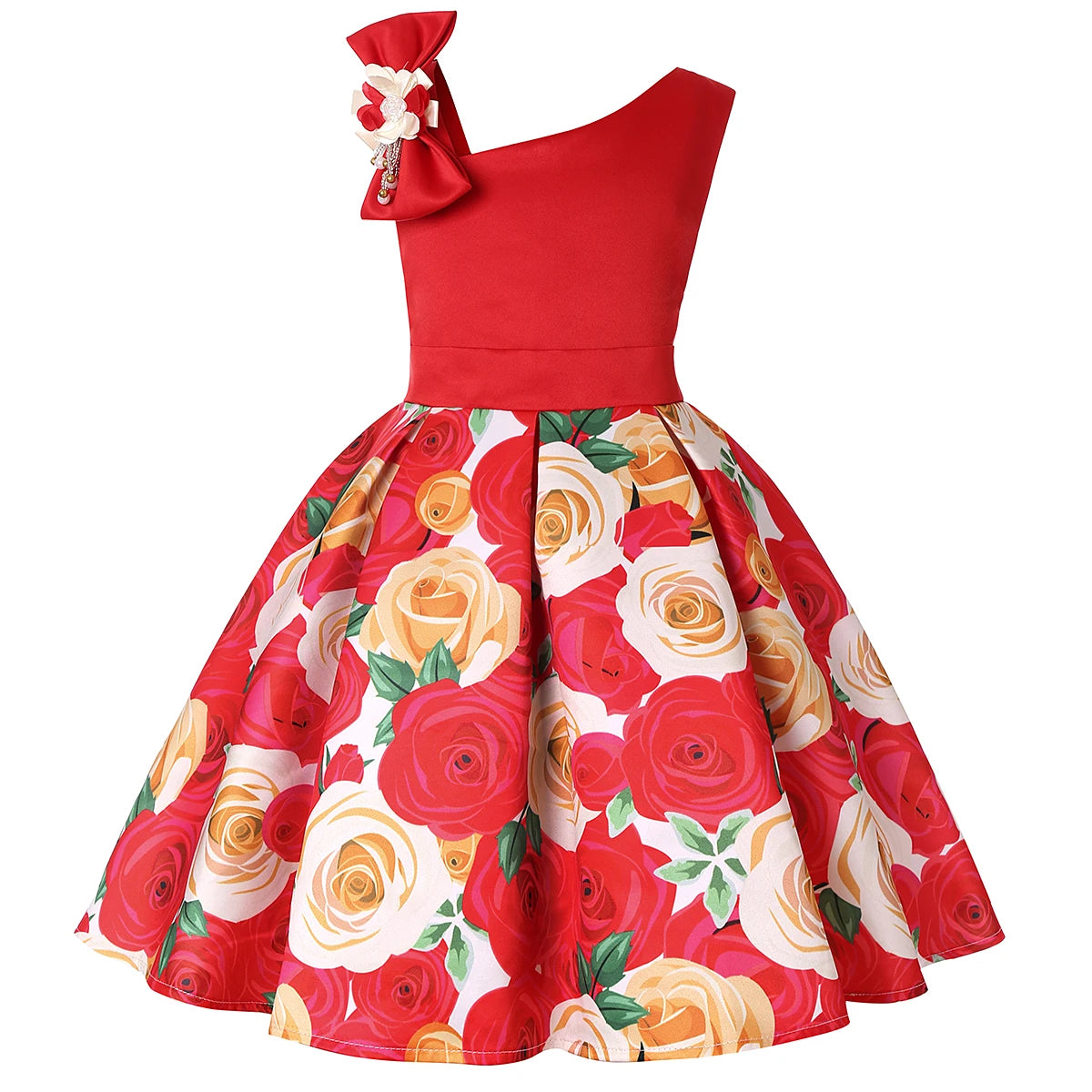 Girls' Floral Ball Gown Sleeveless Tea-Length Party Dress